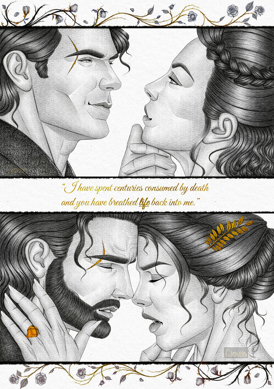 Hades and Cora from the book A Thorn-Kindled Flame by @genbelmontwrites 2025